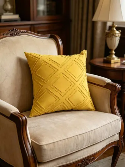 Diamond-Quilted Cushion Cover — Yellow