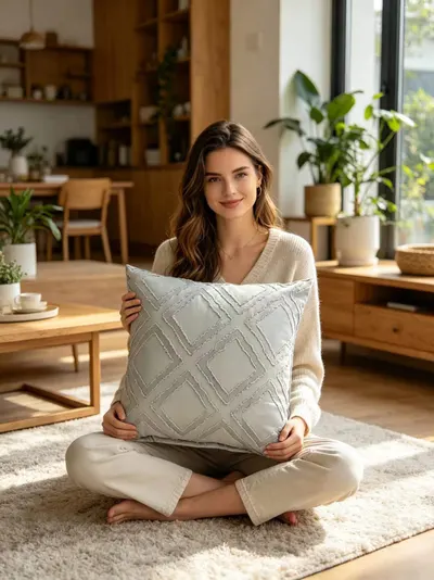 Diamond-Quilted Cushion Cover — Grey