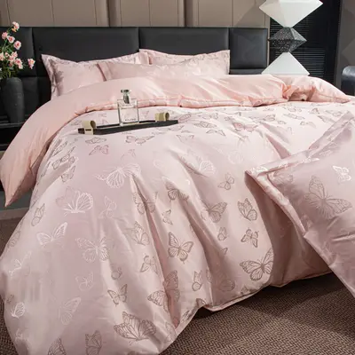 Jacquard Satin Four-Piece Set — Butterfly Love + Pale Jade