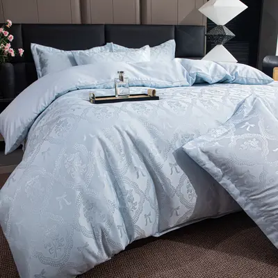 Jacquard Satin Four-Piece Set — Flower Mirror + Aqua Orchid