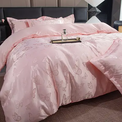 Jacquard Satin Four-Piece Set — Butterfly Love + Elegant Jade