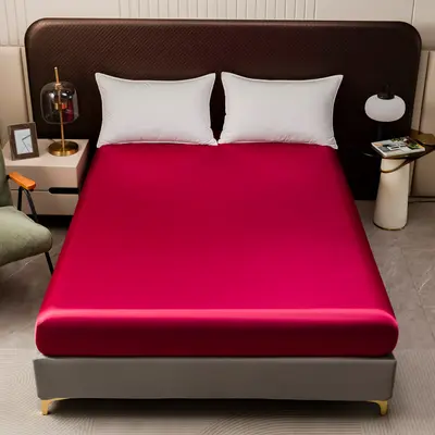 Satin Four-Piece Bedding Set — Wine Red