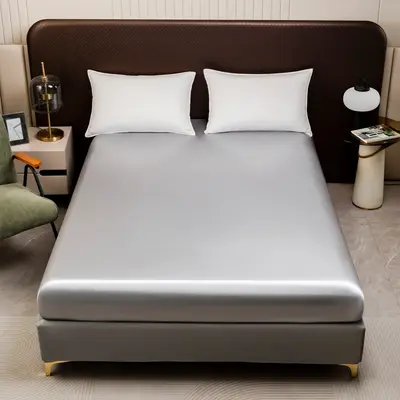 Satin Four-Piece Bedding Set — Silver Grey