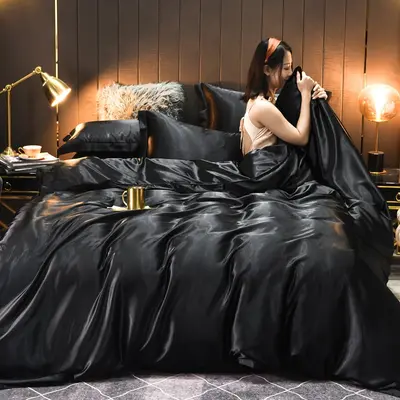 Tencel Mulberry Silk Four-Piece Set — Cool Black